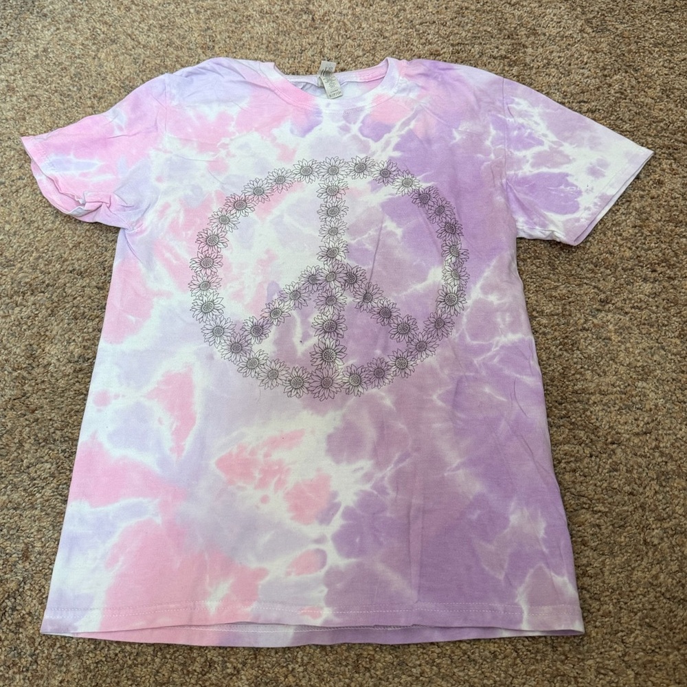 ⭐️EUC - pink & Putole Sunflower Peace Sign Tie-Dye T-Shirt - Woman's Small